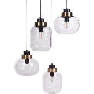Beliani Lampe Suspendue Contemporaine Ronde Abat-Jour Verre M&eacute;tal Transparent Gris Zayande