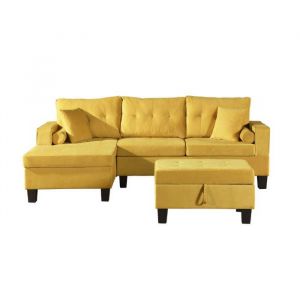 Canapé avec Récamière rom - Velours Jaune Couleur Jaune - Home Deluxe