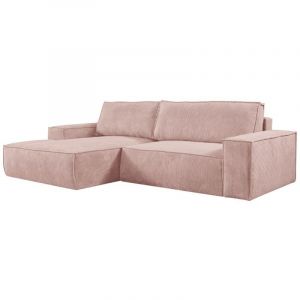 Vente-unique - Canapé d'angle gauche convertible en velours côtelé rose poudré amelia