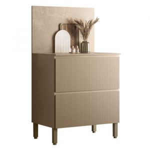 Meuble de Cuisine Bas 1 Porte 1 Tiroir Taupe et Cr&eacute;dence Marbre L 80 H 91.5 P 53.3 cm