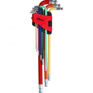 KS Tools Jeu de clés mâles coudées à six pans creux et double tête sphérique, extrêmement longues, 9 pcs