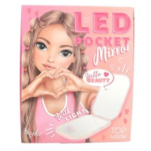 Depesche 13502 TOPModel - Miroir de Poche LED Beauty and ME, Miroir Pliable Rose, avec Miroir grossissant et 3 Niveaux de lumière, câble de Recharge Inclus