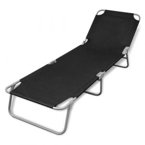 Image de VidaXL Chaise longue pliable Acier enduit de poudre Noir