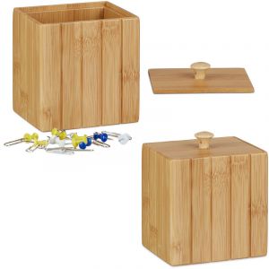Relaxdays 2x Boîtes de rangement bambou couvercle boîte en bois rangement cuisine bijoux HxlxP: 11,5 x 10 x 8 cm, nature