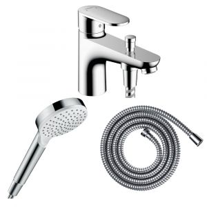 Hansgrohe Pack mitigeur bain douche monotrou Vernis Blend + Flexible Metaflex + Pommeau Crometta blanc/chromé