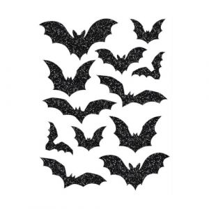 FIESTAS GUIRCA | Autocollant à paillettes chauve-souris (30 x 40 cm) - Décoration murale, porte et fenêtre pour Halloween et fêtes costumées, idéal pour célébrations et événements - Noir