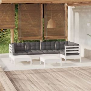 VidaXL Salon de jardin 7 pcs avec coussins blanc bois de pin massif