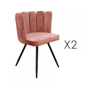 M&S Lot de 2 chaises 52,5x50,5x80 cm en velours rose - HARY