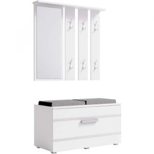 Mobilier1 - Ensemble entrée Mandeville 103, Blanc, 85x36cm, Miroir, Blanc, Stratifié, Mural, Mis - Blanc