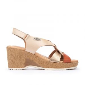 Pikolinos Pour femme. Sandales en cuir ivoire Arenales -Hauteur 8cm de