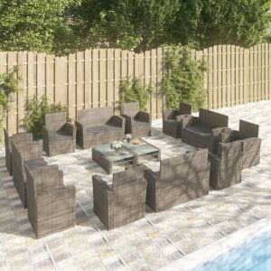 VidaXL Salon de jardin 16 pcs avec coussins R&eacute;sine tress&eacute;e Gris