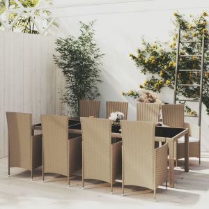 VidaXL Ensemble &agrave; d&icirc;ner de jardin 9 pcs coussins R&eacute;sine tress&eacute;e Beige