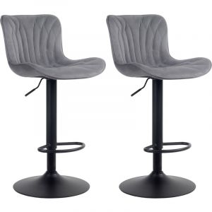 CLP Lot de 2 Tabourets de bar Linus Pied en Métal réglable pivotant gris foncé Velours