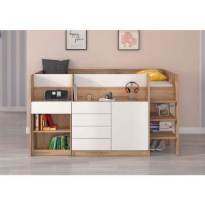 Lit mezzanine avec bureau smile droite sonoma / blanc