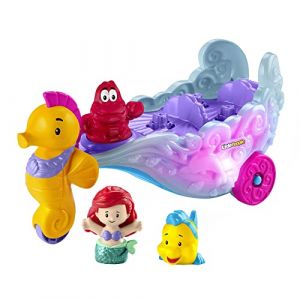 Fisher-Price Coffret Jouet Musical Calèche De La Mer Lumineuse À Pousser, avec Figurines Ariel Et Polochon Inclus, Jouet Enfant, De 18 Mois À 5 Ans, HMX83