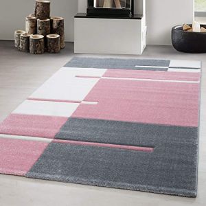 Carpetsale24 Tapis de salon Rose 200x290 cm, tapis sculpté à la main, moderne design à carreaux, tapis à poils courts