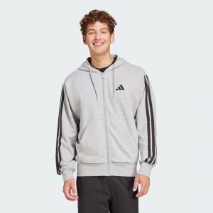 Adidas Homme Essential Three Stripes French Terry Fullzip Hoodie, Medium Grey Heather/Black, XXL