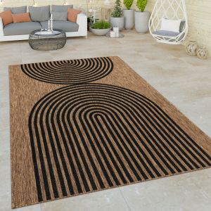 Paco Home - Tapis Exterieur Terrasse Salon Cuisine Boho Geometrique Ethnique Noir Marron 120x160 cm