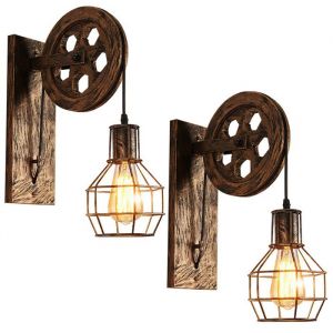 2x Applique Murale Industrielle Poulie Vintage Lampe de Mur Luminaire Intérieur pour Chambre Salon Restaurant,Laiton