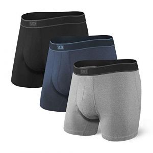 Saxx Underwear Boxers Stretch pour Homme - sous-vêtements pour Homme Daytripper avec Support Ballpark Pouch Intégré – Pack de 3,Black/Grey/Navy,M