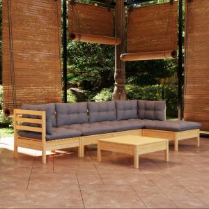 VidaXL Salon de jardin 6 pcs, avec coussins, gris Bois de pin