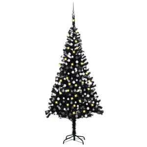 VidaXL Arbre de No&euml;l artificiel avec led et boules Noir 240 cm pvc Black and grey