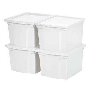 Iris Ohyama Boite rangement plastique, Boite de rangement bureau de 4 x 10L, Lot de 4, USB-S, Blanc - L29 x P24 x H18.5 cm