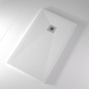 Stano Receveur de douche 100x140 cm extra plat onda en r&eacute;sine surface ardois&eacute;e blanc Grille inox