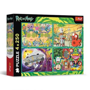 Trefl Puzzle 4en1 : Rick and Morty, Le Monde à Part de Rick et Morty - 4 x 250 Pièces - Ensemble de Quatre Puzzles pour Les Adolescents