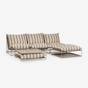 Ensemble De Jardin Avec Canap&eacute; Modulaire 3 Pi&egrave;ces, Table D'appoint Et Pouf Convertibles Amaro Tapioca Beige - Brun Moka