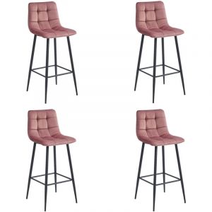 Tabouret ARCETO - velours rose foncé / pieds noirs x 4