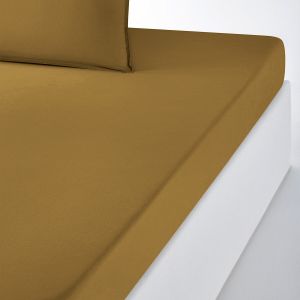 Drap housse uni en coton lavé, Scenario Bronze Taille 180x200 cm;140X200 cm