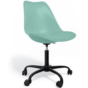 Privatefloor Tulip Style - Chaise de bureau avec roulettes - Chaise de bureau pivotante - Structure noire Tulip Vert pastel - Cuir végétalien, Métal, pp - Vert