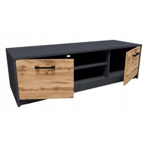 Meuble TV Graphite - Banc TV, Table TV avec 2 portes et 2 étagères - 120 x 41 x 36 cm