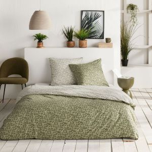 Today Parure de lit - Sunshine - 2 personnes - 220 x 240 cm - Coton imprim&eacute; floral vert