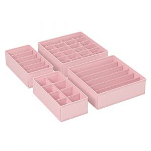 Songmics Organisateurs de tiroirs pour sous-vêtements, Boîtes de rangement, lot de 4, pour chaussettes, soutiens-gorge, culottes, cravates, écharpes, en tissu non-tissé, pliable, Rose RUS04PK