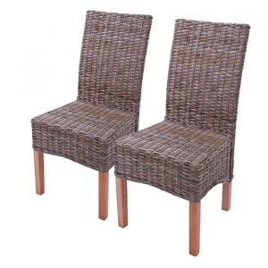 Décoshop26 Lot de 2 chaises de salle à manger Kubu Rattan design rustique rotin marron