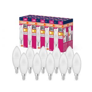 Osram Valeur d'étoile LED Classic B60 Lampe LED pour la base E14, forme de bougie, FR, 806 lumens, blanc chaud (2700k), remplacement des ampoules 60W conventionnelles, non dimmables, 10 pack