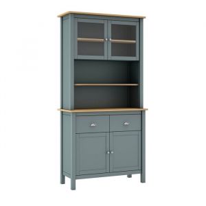 Altobuy - basco - Buffet Haut 4 Portes 2 Tiroirs en Pin Massif Naturel et Vert Céladon