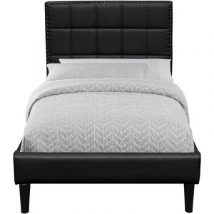 Lit riley pour matelas 120x200 - Sommier + Tête de Lit Capitonnee Couleur noir + Pieds en 16 cm pour matelas - 2 x 13 Lattes - revetement pvc Simili