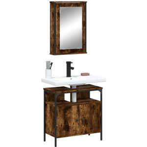 VidaXL Ensemble de meubles de salle de bain 2 pcs Chêne fumé, armoire de salle de bain, armoire de bain, meuble-lavabo de salle de bain