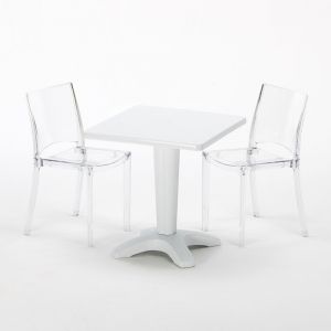 Grand Soleil Table et 2 chaises color&eacute;es polycarbonate ext&eacute;rieurs CAFF&Egrave; | B-Side Transparent - Blanc