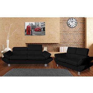 M&S Ensemble canapé 3 places + 2 places en PU noir - ISALYS