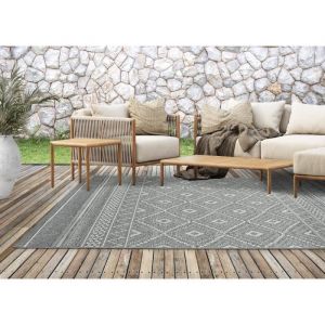 The carpet Calgary - Tapis d'ext&eacute;rieur Robuste, r&eacute;sistant aux intemp&eacute;ries & aux UV, pour Balcon, terrasse, Jardin d'hiver, Cuisine ou Salle &agrave; Manger - Gris Losange - 160 x 220 cm