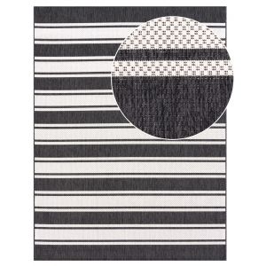 Tapis d'intérieur & extérieur Romana anthracite-blanc 150 cm carré
