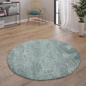 Tapis à poils longs Poppy turquoise 80 cm rond