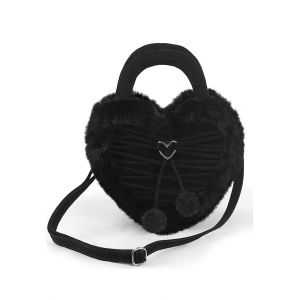 DemoniaCult - Faux Suede And Fur Heart Shaped Black - Sac - noir - Onesize - 100% Polyester