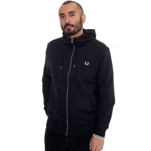 Fred Perry - Hooded Zip Through Navy - Sweat Zippé - bleu - S - 80 % coton, 20 % polyester,Transpirer