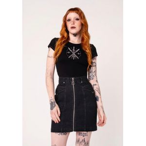 Hellbunny - Raye Black - Jupe - noir - XS - 65% coton, 30% polyamide, 5% &eacute;lasthanne