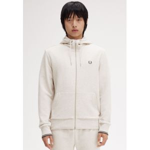 Fred Perry - Hooded Zip Through Porridge Marl/Anchor Grey - Sweat Zippé - beige - L - 100% Coton,Transpirer